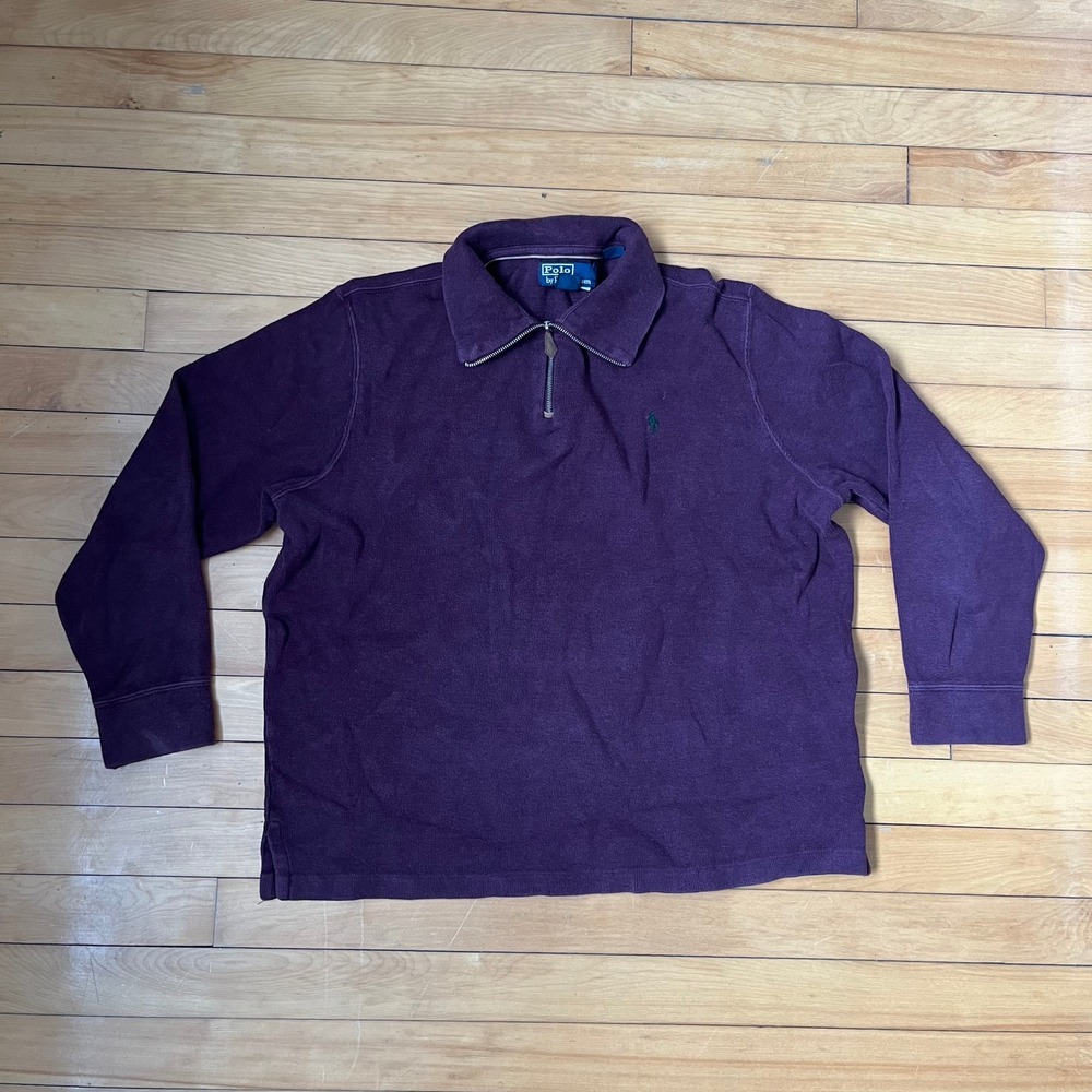 Polo Ralph Lauren Mens Quarter Zip Pullover Purple Cotton Pique Sweater XL